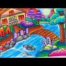 Cara Menggambar Dan Mewarnai Pemandangan Alam Rumah Sungai Gradasi Warna Oil Pastel Youtube Cara Menggambar Pemandangan Lukisan