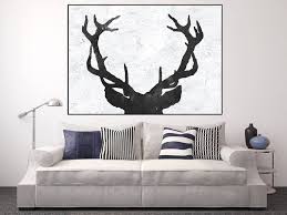 Black And White Deer Canvas Deer Antler Abstract Painting Large Black And White Art Etsy In 2020 White Art Painting Large Abstract Painting Large Canvas Painting