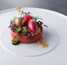 Yes, we have two patios! Chocolate Cherry Yuzu Pecannuts Crumble Shiso By Pastry Chef Thomas Yoshida Patissi Fine Dining Desserts Food Garnishes Gourmet Desserts Presentation