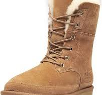 AU&MU Womens Leather Sheepskin Classic Lace up Mid Calf Flat Fur Winter  Snow Boot Chestnut Size 6