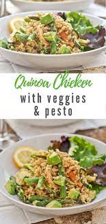 Quinoa Chicken With Pesto Veggies Gluten Free Dairy Free A Quick Weeknight Meal Full Of Prote Chicken Meal Prep Quick Clean Eating Clean Eating Recipes