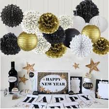 For the black paper flower i used black cardstock paper and template 2. Happy New Year Party Decorations Black White Gold Paper Lanterns Tissue Paper Flowers Pom Poms Hanging Paper Fans Great For New Year S Eve Party Birthday Decorations Bridal Shower Decorations Buy Online In Portugal