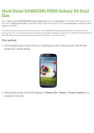 Hard Reset SAMSUNG I9502 Galaxy S4 Dual ...