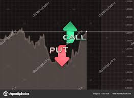 put and call color arrows binary option chart on brown 3d