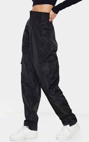 Black Shell Straight Cargo Pocket Joggers Prettylittlething Aus