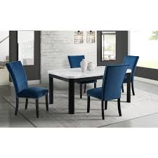 Velvet dining chairs kitchen/living room chairs set of 2, virabit mid century modern accent side chairs with upholstered and metal legs for makeup/living room, dark green. Celine White Marble 5pc Dining Set Table Four Blue Velvet Chairs Picket House Furnishings Cfc700bl5pc