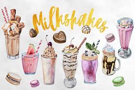 Watercolor Milkshakes Clipart Sethandpainted Clipartsummer Etsy Clip Art Milkshake Printed Wedding Menus
