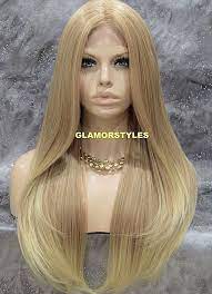 Long Layered Straight Medium Blonde Mix Lace Front Full Wig Heat Ok Hair Piece Layered Medium Blonde Wigs Lace Front Wigs