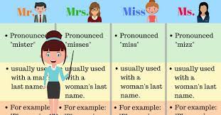 Фамилия имя существительное surname — noun (esp. How To Use Personal Titles Mr Mrs Ms And Miss Eslbuzz Learning English