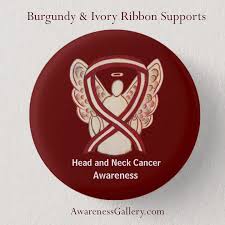 April is head & neck cancer awareness month. Head And Neck Cancer Awareness Burgundy And Ivory Ribbon Custom Buttons And Pins Awareness Gallery Art