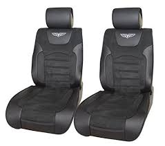 180201 Black2 Front Car Seat Cover Cushions Leather Like Vinyl Suede Compatible To Dodge Challenger Dart Durango Grand Caravan Journey Avenger Charger Con