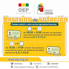 El horario dispuesto para ir a votar este domingo es desde las ocho de la mañana a las seis de la tarde. Tribunal Supremo Electoral Este 18 De Octubre Para Evitar Aglomeraciones Se Recomienda Asistir A Votar En Horarios Establecidos Segun La Terminacion De La Cedula De Identidad Lademocracialahacemostodos Facebook