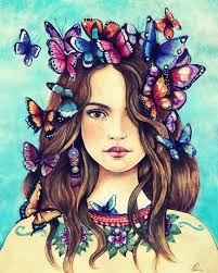 Gift for Her, Whimsical Portraits, Butterflies Art Print, Beautiful Nursery  Decor.