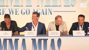 Stellan skarsgård as bill anderson, sophie's possible father, a swedish sailor and travel writer. Mamma Mia Here We Go Again Press Conference Pierce Brosnan Andy Garcia Jeremy Irvine Youtube