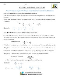 Then subtract the numerators by keeping the denominator constant. Steps To Subtract Fractions Support Page