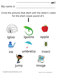 Kids name the picture and clip the middle vowel. Learn The Letter I I Letters Of The Alphabet Academy Worksheets
