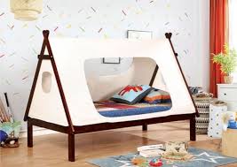 Cm7204wh Zoomie Kids Georgetowna Debra White Fabric Dark Walnut Wood Tee Pee Design Tent Shaped Twin Size Kids Bed Kid Beds Bed Tent Modern Kids Room