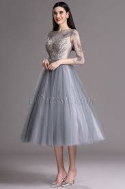 Edressit Grey Tea Length Party Cocktail Dress With Embroidery 04162208 Cocktail Dress Party Cocktail Evening Dresses Calf Length Dress