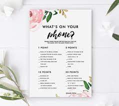 This free printable party game can be played two ways and is sure to be a hit at all kinds of kids birthday parties! Free Bridal Shower Game What S On Your Phone Pink Watercolor Flowers Instant Download Printable Printable Market
