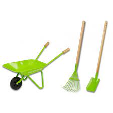 1 gardening bag, 1 trowel, 1 hand shovel, 1 miniature rake and 1 watering can. Everearth Garden Tools Professional Set For Children Greenpicks
