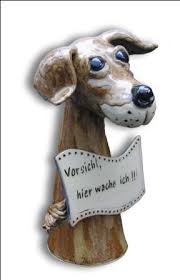 Gartenkeramik 24 127 Hunde Hof Kunst Zaunhocker