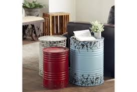 Opens in a new tab. Red White Blue Small Metal Drum Round End Tables Set Of 3 Living Spaces