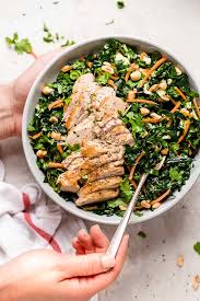 Grilled Chicken Kale Salad With Peanut Vinaigrette Recipe Kale Chicken Salad Grilled Chicken Salad Chicken Kale Salad Healthy
