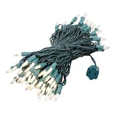 White frosted christmas lights on a green wire. Frosted White Christmas Mini Lights Set 100 Light Green Wire 50 Feet Long