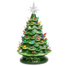 Tabletop artificial christmas tree, decorated with the following colors: Best Choice Products 15in Pre Lit Hand Painted Ceramic Tabletop Christmas Tree W 64 Lights Star Topper Green Walmart Com Walmart Com