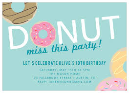 A donut birthday party invitation card diagram has a list of the prospective guests who the host wishes to invite. Donut Children S Birthday Invitations Match Your Color Style Free