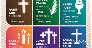 Jumat agung, pukul 15.00 wib; Kamis Putih Jumat Agung Sabtu Suci Minggu Paskah Mudah