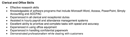 clerical & office resume skills