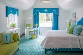 Beautiful Green And Blue Contemporary Girl S Bedroom Features Hardwood Floors Covered In A Blue And Green Ar Girls Bedroom Green Blue Green Bedrooms Room Decor