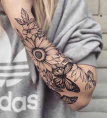 Slim Fit Jeans Fur Damen Sonnenblumen Tattoos Armeltatowierungen Sonnenblume Tattoo