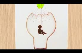 alone boy drawing inside buld رسومات سهلة رسمة معبرة لولد فوق الأرجوحة رسم بنات youtube drawings drop earrings