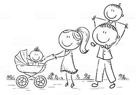 Familia De Dibujos Animados Feliz Con Dos Ninos Caminando Al Aire Libre De Contorno Ilustracion D Familia Feliz Dibujo Familia Para Dibujar Dibujos De Colores