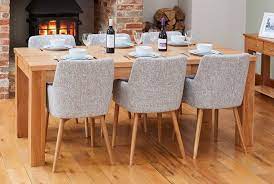 Check spelling or type a new query. Baumhaus Mobel Oak Extending Dining Table And 6 Light Grey Fabric Dining Chairs Cfs Furniture Uk