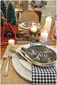 A Country Christmas Tablescape Buffalo Check Christmas Decor Christmas Table Settings Christmas Party Table