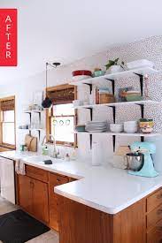 Kitchen remodel ideas & kitchen cabinet remodeling. Before After A 1960s Kitchen Opens Up For Under 200 Open Kitchen Shelves Kitchen Remodel Small Spacious Kitchens