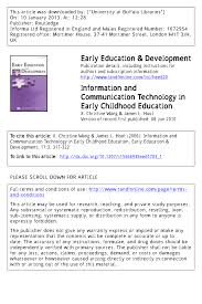 Maybe you would like to learn more about one of these? Pdf Information And Communication Technology In Early Childhood Education