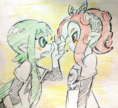 Promotional image of playable octolings with inklingsin multiplayer. Inkling And Octoling Splatoon And 1 More Drawn By Ika2 Tomita Danbooru