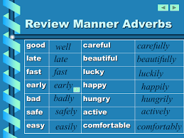 They can describe verbs, adjectives or e. Review Manner Adverbs
