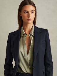 Reiss Petite Textured Single Breasted Suit Blazer in Navy | REISS