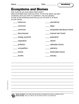 Teachers, parents, and students are welcome to print these out and make copies. Ecosystems And Biomes Vocabulary Printable 6th Grade Teachervision