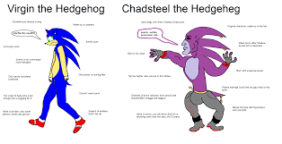 Coldsteel is a purple hedgehog with heather skin and a cut left ear, and his eyes are red with yellowish sclera and are outlined by black skin. Sonic Vs Coldsteel Virginvschad