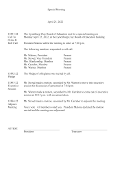 Special Meeting April 25, 2022 Regular meeting April 27