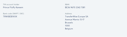 Find out more information about this bank or institution. Prince Fluffy Kareem Fao Of All Our Supporters That Use The Transferwise Euro Account Please Check Which Account You Donate To As Previously Notified The Euro Account With The German Address