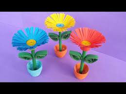 Paper Crafts For Kids Easy Blue And Neon Peacock With Paper Youtube Paper Flower Vase Paper Flowers Paper Quilling Flowers