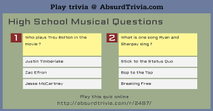 There will be questions about high school . Trivia Quiz High School Musical Questions