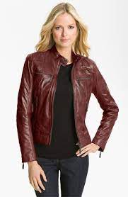 Bernardo Quilted Trim Leather Scuba Jacket Nordstrom Jackets For Women Leather Jackets Women Burgundy Jacket